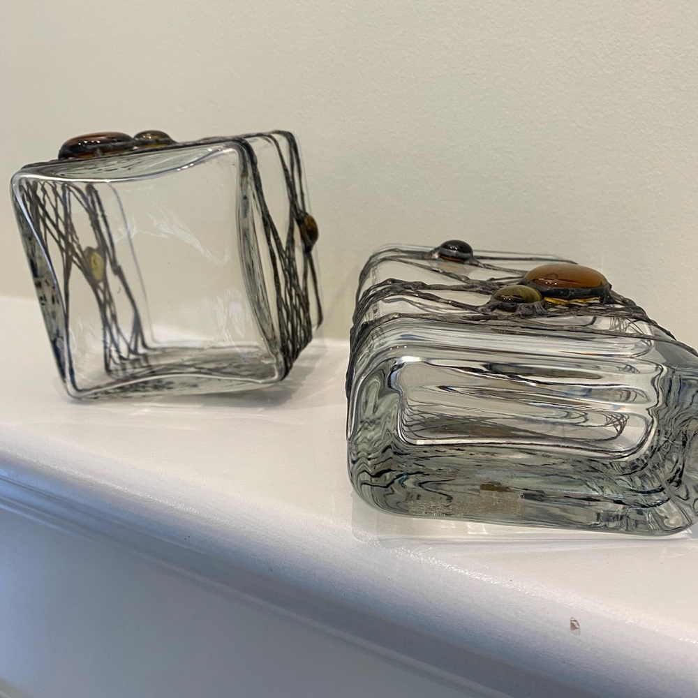 Artistic Glass Candle Holders with Black and Amber Accents - Picture 4 of 4